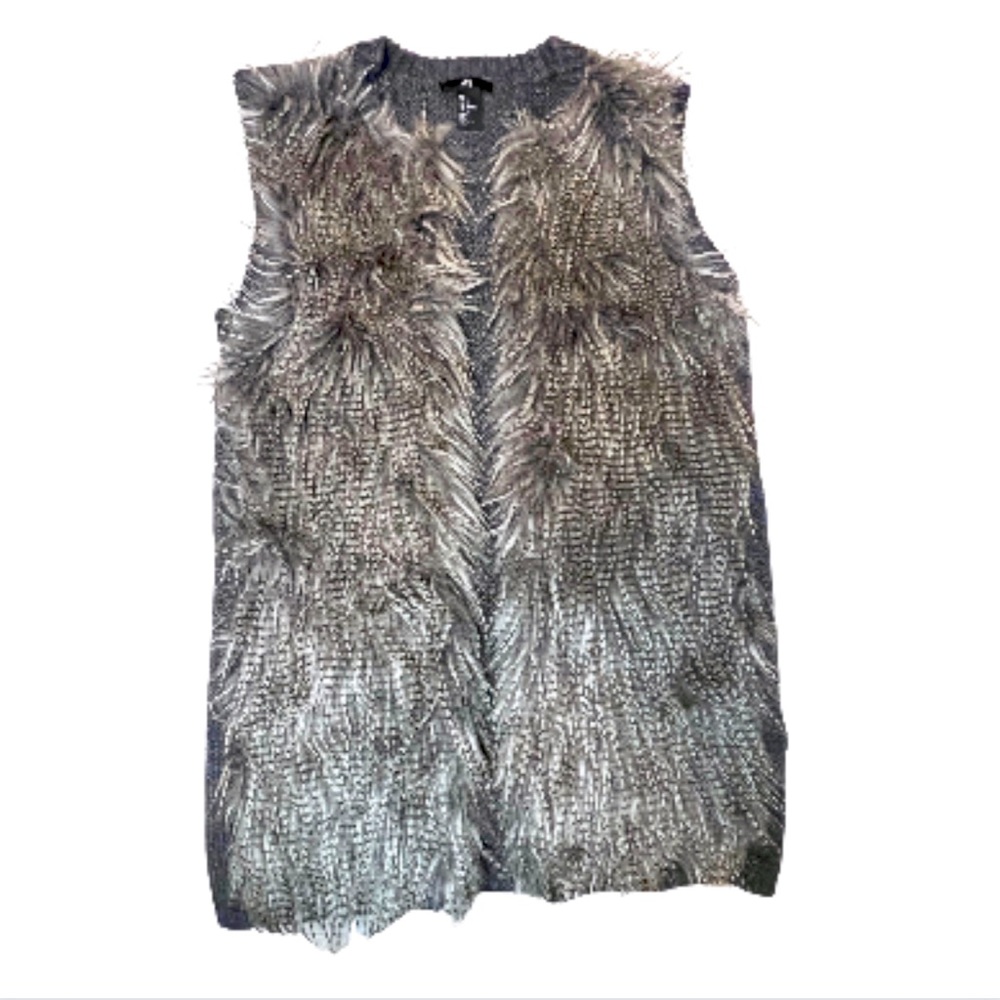H&M Faux Fur Black Grey & Brown Vest